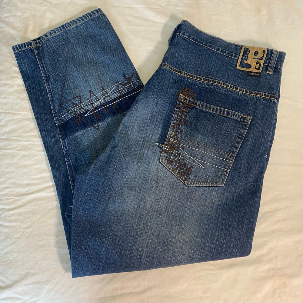 Phat Farm Men's‎ Wide Leg Embroidered Streetwear Hip Hop Grunge Jeans Size 44x33